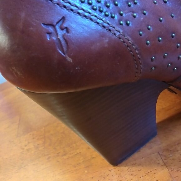 Frye Chelsea Spice Studded Peep Toe Lace Up Platform Heels sz 8M Brown - Picture 10 of 16